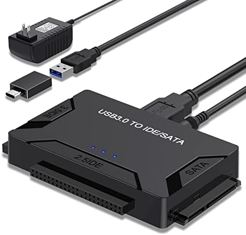 EYOOLD USB 3.0 to SATA IDE Adapter w/12V Power Adapter, External Hard Drive Reader Converter for Universal 2.5" 3.5" HDD/SSD CD/DVD Optical Drives