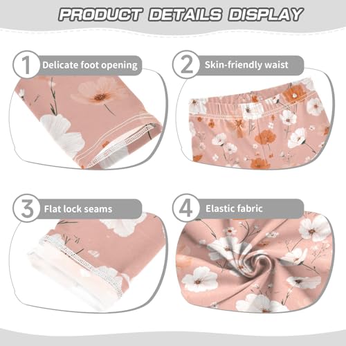 Boccsty Cute Orange White Flowers Girls Leggings Kids Yoga Pants Dance Active Tights 4T3