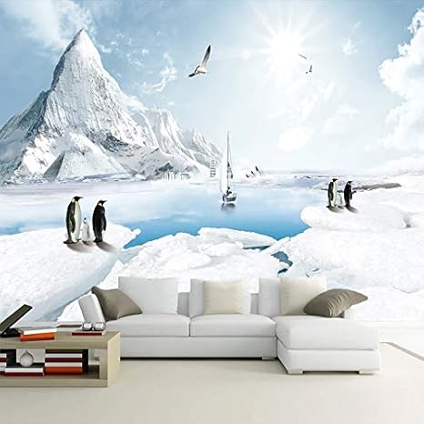 Amazon 壁絵画壁紙ペンギン雪山風景3d写真壁紙寝室リビングルームのソファテレビ背景装飾 330cm X 210cm Diy 工具 ガーデン