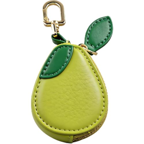 Cmidy Coin Purse Keychain for Women, Cute Mini Leather Bag Charm & Coin Pouch, Small Fruit Wallet Keychain with Zipper (Pear)