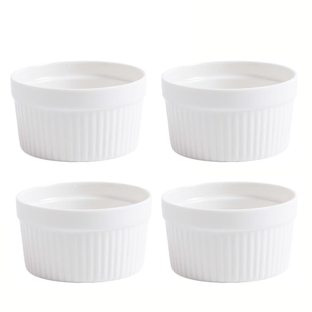 Ramequins en Porcelaine Blanche Bols rayés en céramique, antiadhésifs et résistants à la Chaleur, Parfaits for Servir des Desserts et des collations