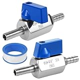 JUNFEIFLUX 2 Stück Kugelhahn mit Widerhaken, Edelstahl Mini Absperrventil, Absperrventil Pagodengelenk mit Rohstoffband für Wasser, Gas, Öl, Kraftstoff (8MM)