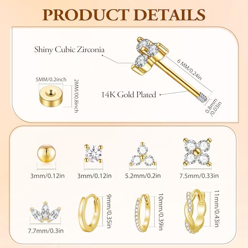 Turandoss 8 Pairs Hypoallergenic Gold Huggie Hoop Earrings for Women Girls - image 3