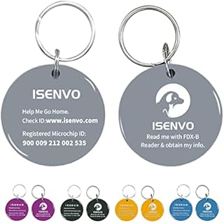 ISENVO Pet ID Tag with Microchip Inside , Light Dog and Cat ID Tag , Waterproof and Durable Pet ID Tag with Free Registration & Lifetime Pet Recovery Service (Gray)