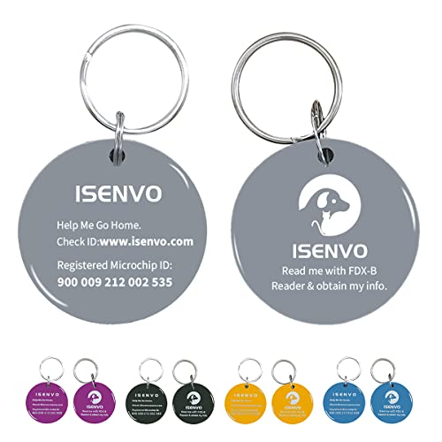 ISENVO Pet ID Tag with Microchip Inside , Light Dog and Cat ID Tag , Waterproof and Durable Pet ID Tag with Free Registration & Lifetime Pet Recovery Service (Gray) 
