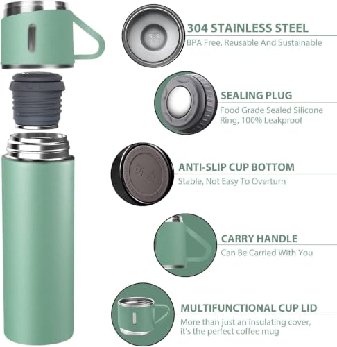 Image of Xanthos-500 ml Stainless Steel Vacuum Insulated Flask with Cup & Handle, Double Wall Hot & Cold Water Bottle, Thermos for Tea Coffee, Travel Bottle for Office, Home & Outdoor (Pastel Green)