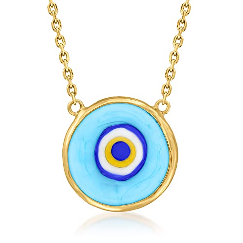 Ross-Simons Multicolored Glass Evil Eye Necklace in 18kt Gold Over Sterling. 18 inches
