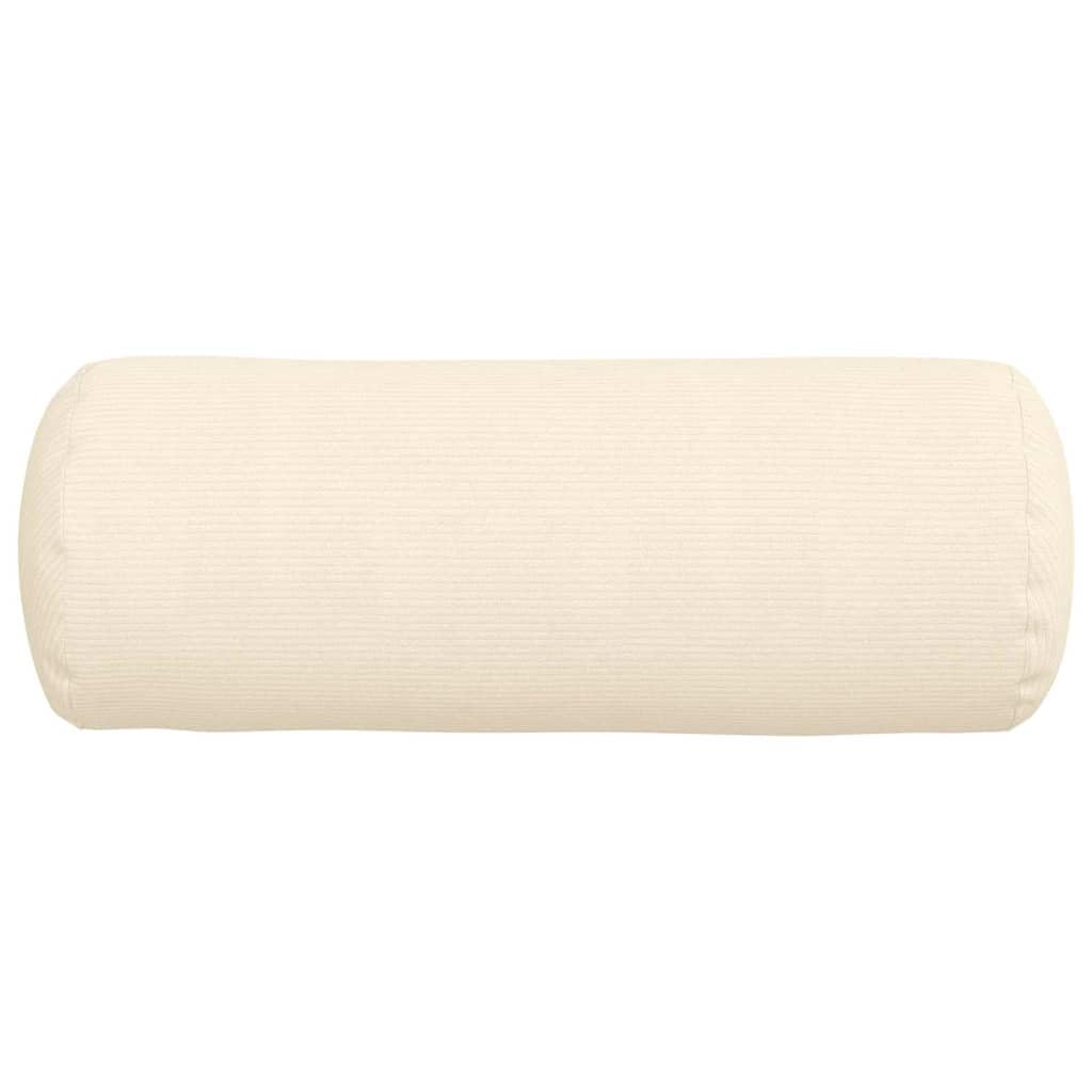 Set di 2 cuscini cilindrici in morbido tessuto a coste, per divano e letto, 70 x 25 cm, sfoderabile, colore crema