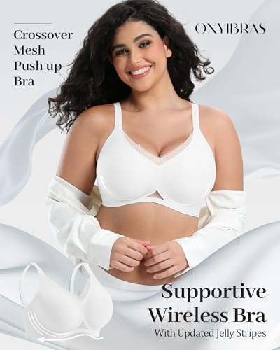 Image of Jelly Bras for Women No Underwire Mesh Wireless Crossover Bra Seamless Full Coverage Lift T Shirt Sleep Bralettes