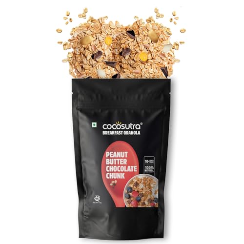 Image of COCOSUTRA Peanut Butter Chocolate Chunk Breakfast Granola 1 kg | 100% Natural, Vegan & Gluten Free | High Protein Cereal with Oats, Nuts, Seeds and Dry Fruits | Lightly sweetened with Jaggery