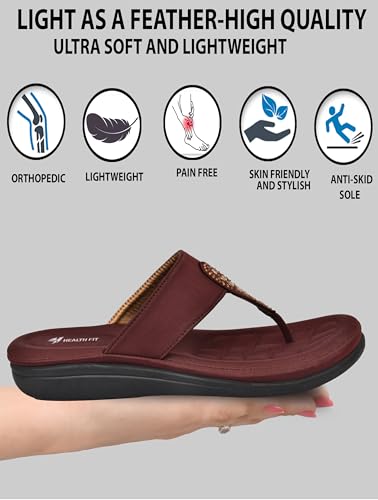 Image of HEALTH FIT EXTRA SOFT Women's Comfortable Memory Foam Doctor Slippers /Flip-Flops|Fashionable Casual & Stylish|Lightweight & Breathable|Outdoor Synthetic Casual Chappals Sandals Ladies & Girls HF23