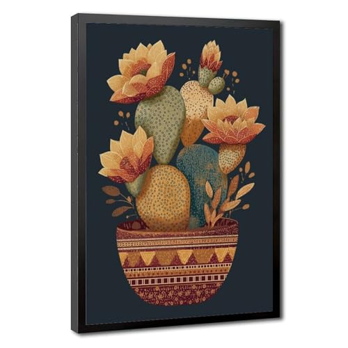 Toile bohème foncé cactus pour habiller un mur vide de chambre