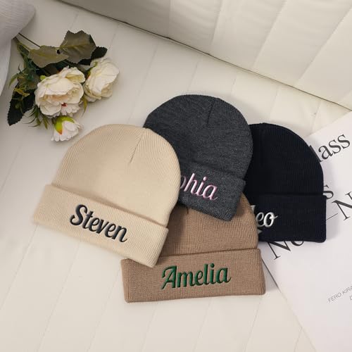 NIBESSER Mütze Personalisiert Bestickte Beanie Hat zum Personalisieren Unisex Wintermütze Mützen Bedrucken Mit Name oder Wunschtext Geschenk Herbst Winter