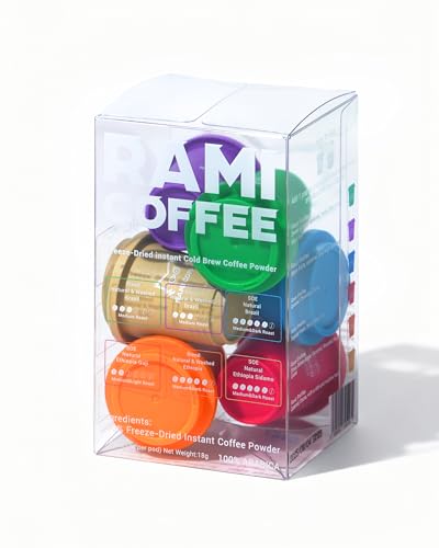Rami Coffee Cold Brew Freeze Dried Instant Coffee Powder, Various Roast 100% Arabica, 6 Portable Flavors Taster Single Packets for Home Travel Backpacking Camping