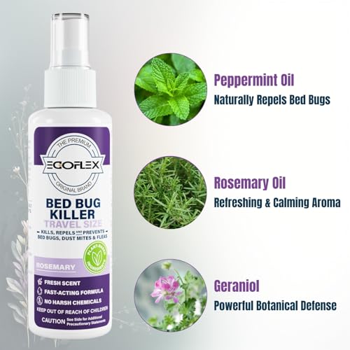 Image of 3-Pack Bed Bug Killer Spray - Travel Size TSA Approved - Repels Bed Bugs, Dust Mites, Lice & Fleas with Natural Essential Oils - Travel Essentials for Women - 3 Fl Oz
