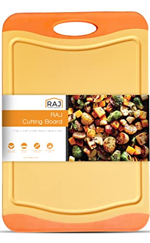 Raj Plastic Cutting Board Reversible Cutting board, Dishwasher Safe, Chopping Boards, Juice Groove, Large Handle, Non-Slip, BPA Free (Extra Large (17.4" x 11.81"), Orange)