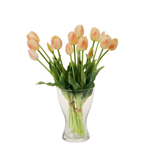 cn-Knight 20pcs Artificial Tulip Flowers,16 Inch Real Touch Tulip Stems with Faux Leaves, Faux Tulips and Buds for Home Décor Centerpiece Ornament Wedding Bouquet,Champagne
