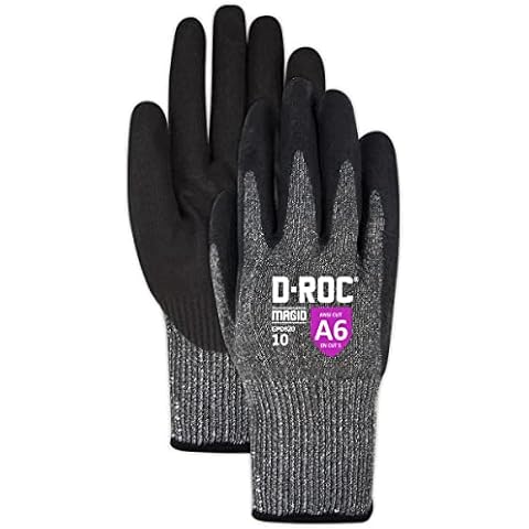 MAGID Touchscreen ANSI A6 Cut-Resistant Work Gloves, 1 Pair, 13-Gauge, Nitrile Coated, 8/Medium,Dark Gray Cover