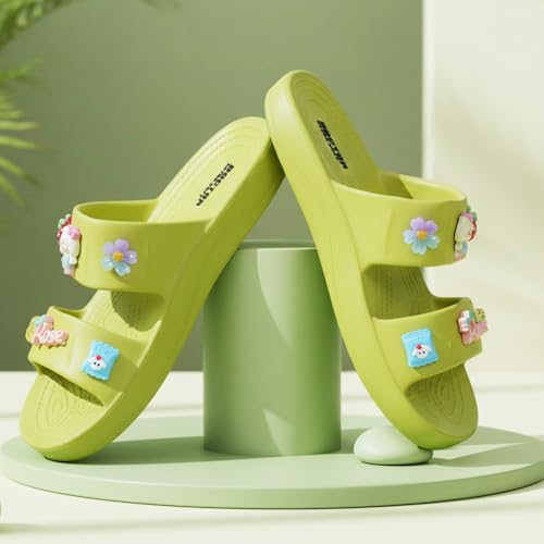 Image of DOCTOR EXTRA SOFT Women's Comfort Double Straps EVA Slip-On Slippers with Cute Charms| Lightweight, Trendy Summer Beach, Pool, Indoor & Outdoor Wear Slide| Soft Cushion Sole Sandals Daily Mules D-540