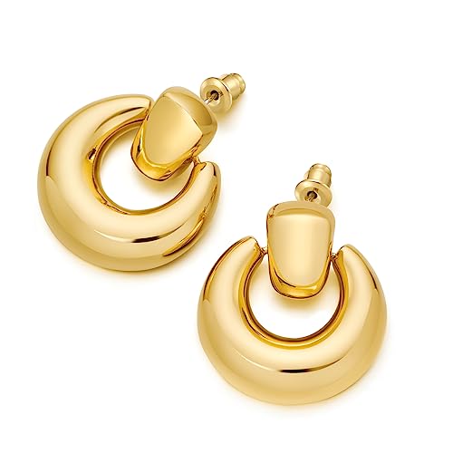 NEPULOY Gold Dangle Earrings for Women Chunky Small Door Knocker Earrings Statement Drop Dangling Earrings Fashion Jewelry