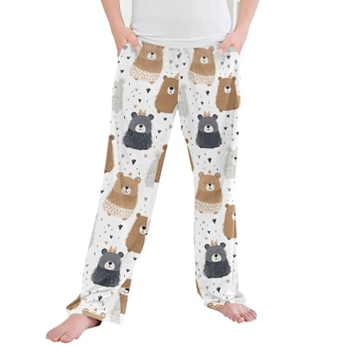 Bear Long Pajama Pants Elastic Waist PJ Bottoms with Pockets S A110751