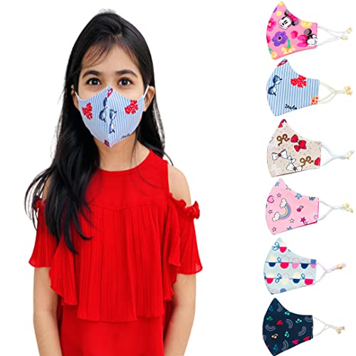 Image of 3 Layer Kids Face Mask With Adjustor - Reusable & washable Cotton Kids Mask For 3-7 OR 7-12Years Old Boys & Girls - Designer Mask For Children (PACK OF 6)