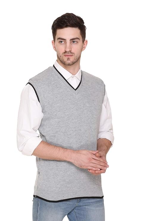 ISHWARI-Enterprises Men’s Half Sleeves V Neck Solid Woolen Grey Sweater for Winter_MENSSWEATER-21