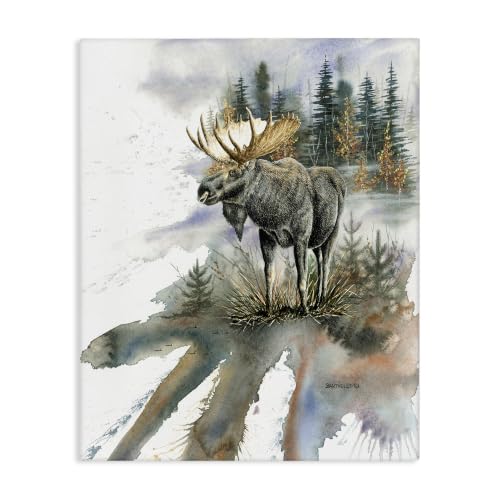Moose Distant Forest Wildlife, 24 x 30 Inch Canvas Wall Art