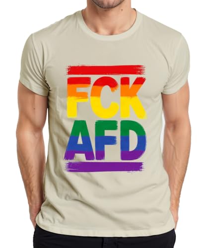 Image of FCK AFD Rainbow Pride Against Statement Men's T-Shirt, natural, L