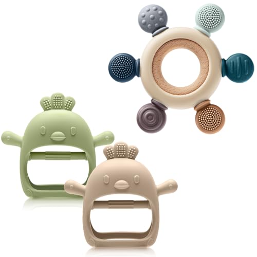 Image of TOHIBEE Baby Sensory Teething Ring + Baby Teething Mitten for 0-6 6-12 Months