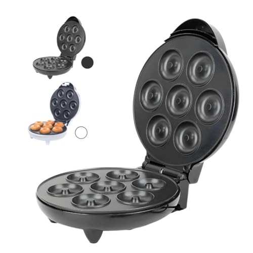 Máquina de Donuts Elétrica Antiaderente, 7 mini rosquinhas, 110V -Prepare Donuts rápidos, econômicos e deliciosos na sua casa. Ideal para cafés da manhã e festinhas. (PRETA)