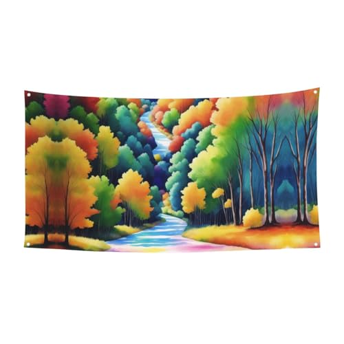 MINDBBDFJ Landscape Paint Print Banners And Signs For Outdoor/Indoor,Personalized Banner Customizable Parties Halloween Banner (180x90cm)