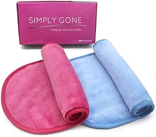 Simply Gone Make Up Remover Clothn (2 Pack). Reusable Microfibre Face Cloth removes all makeup, even waterproof mascara. Ideal for Sensitive Skin (Blue & Pink)