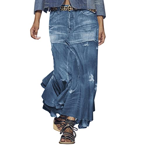 Jupe en jean taille haute coupe ajustée confortable et longue
