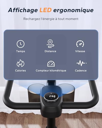 Vélo d'Appartement pour la Maison - Vélo de Fitness d'Intérieur Silencieux avec Résistance Réglable, Écran LCD, Siège Confortable, pour Entraînement Cardio, App Exclusive, Capacité Max 136KG – Image 6