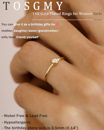 Tosgmy Birthstone Rings For Women Teen Girls Non Tarnish 14K Gold Plated Sterling Silver Stackable Birthday Gifts For Mom Dainty Emerald Green Blue Cz Gemstone Ring For Mothers Daughter Bridesmaid Gifts Jewelry thumb #1