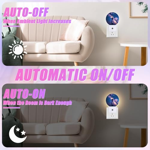 Image of Nautical Lighthouse Night Light Starry Sky Night Lights LED Lamp Round Plug into Wall Nightlight with Dusk to Dawn Sensor Home Hallway Stairway Kitchen Decor