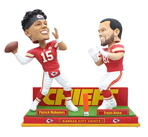 Official Kansas City Chiefs Dual NFL Resin Bobblehead Set - Featuring Football Players Patrick Mahomes & Travis Kelce - Collectible Replica Sports Toy Figures - Licensed Merchandise