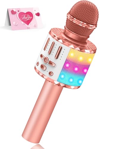 Karaoke Microphone Toys for Kids, Wireless Bluetooth Mic with Lights & Speaker, Portable Home KTV Player System, Perfect Birthday Party for 3-12 Year Old Boys & Girls