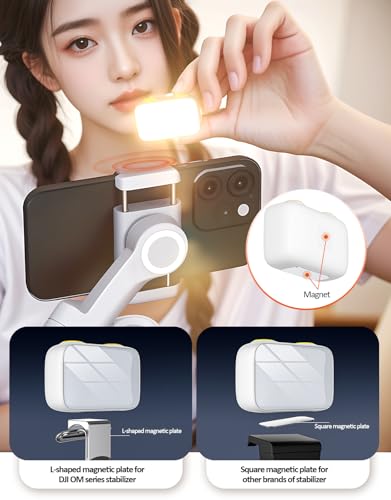 Image of Mini Magnetic Fill Light with Stepless Dimming, 3 Light Modes, Rechargeable 600mAh Battery, Portable LED Video Light for Gimbals, Metal Surfaces, and Vlogging - Includes Magnetic Mounting Plates