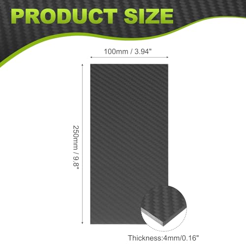 QUARKZMAN 3K Kohlefaser Platte Paneele, 100 x 250 x 4mm Kohlefaser Brett Platte Matt Twill Webung Paneele Flexibel Für RC Flugzeug, Modellauto, Autoteile