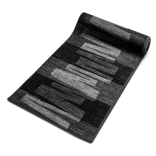 KARAT Tapis de Passage antibactérien - Via Veneto - Noir - Tapis de Couloir - Tapis pour Cuisine, Couloir & Salon, élégant et Doux aux Pieds Nus (80 x 200 cm)