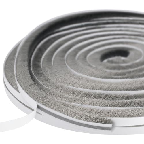 Brush Draft Excluder for Windows, 5 Meters(L) x 9 mm(W) x 5mm(T) Self-Adhesive Brush Weather Stripping Seal Strip Air Stopper for Sliding/External Door, Grey