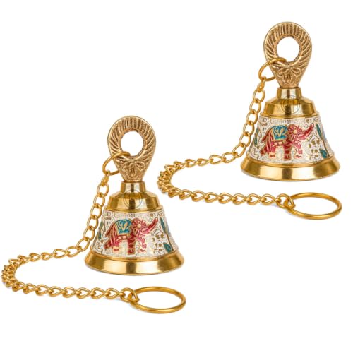 Image of DSH Pure Brass Hanging Bell with Chain for Temple Mandir Door Home Decorative Ringing Bell (White, 2)