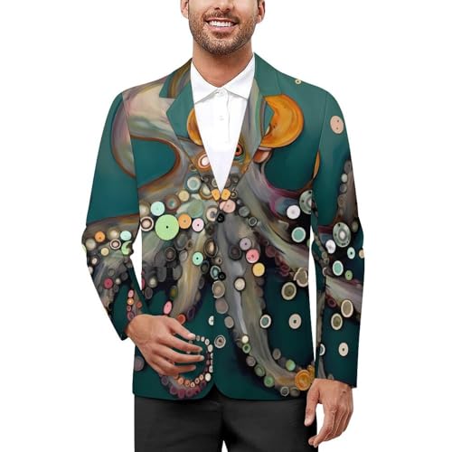 Octopus in The Deep Teal Sea Men's Casual Blazers Slim Fit Sport Coats Blazer Two Buttons Suit Jacket for Work Party