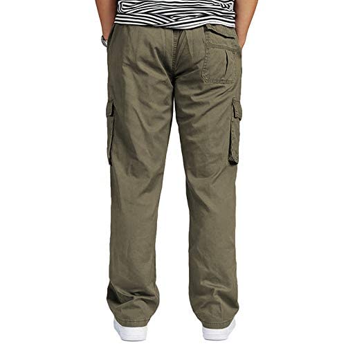 Image of REOUTLOOK Men's Regular‑Fit Cotton Cargo Pants - Elastic Drawstring Waist, 5 Pockets, Breathable Everyday Casual Trousers