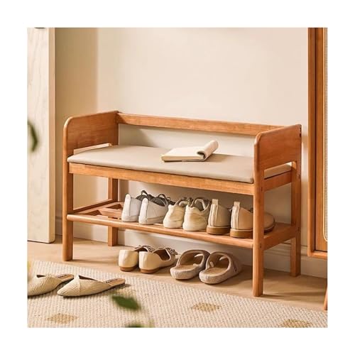 Banco de Almacenamiento con Cajón y Cojín Zapatero ，Banco Zapatero con Asiento,Banco Recibidor Entrada,Zapatera con Almacenaje,Estantería para Zapatos，con reposabrazos(Cherry,80*32CM/31.4*12.5IN_A)