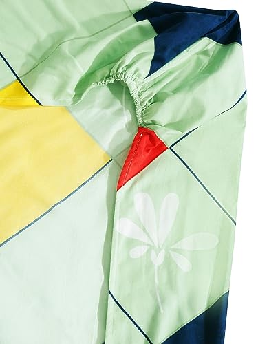 Image of Home Sizzler 210TC Colorful Geometry Red & Green Elastic Fitted Double Bedsheet with 2 King Size Pillow Covers, Fit for Mattress: 72 inchX75 inch & 72 inchX78 inch