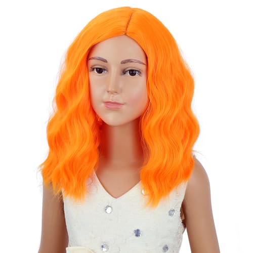 Image of PATTNIUM Orange Wig for Girls Kids Short Light Orange Wigs Side Part Shoulder Length Wavy Heat Resistant Synthetic Wig