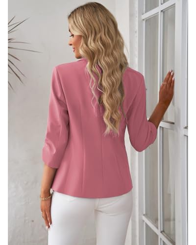Blazers for Women Ruched 3/4 Sleeve Lightweight Slim Fit Jackets Button Front Business Casual Outfits with Pockets3